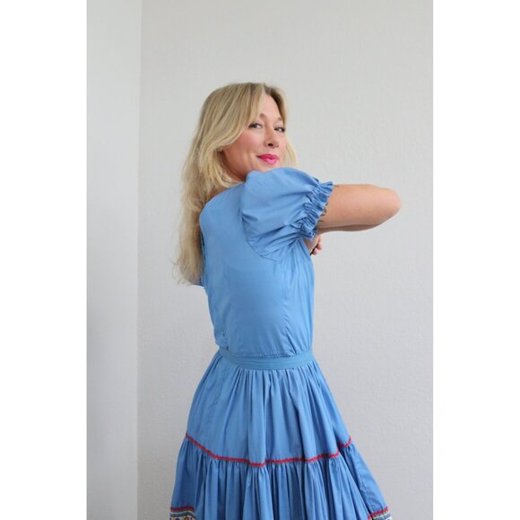 1960's Vintage Folk Embroidered Western Dress ~ Women's Extra Small Small XS SM - Picture 9 of 10